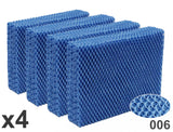 REUSABLE WICK FILTER HUMIDIFIER , WASHABLE, REPLACEMENT FOR AIRCARE HDC-12, KENMORE 14911, ESSICK ES12, Four-pack of Natural-Breeze washable and reusable humidifier filters, model NB-006x4, shown stacked in front of product packaging